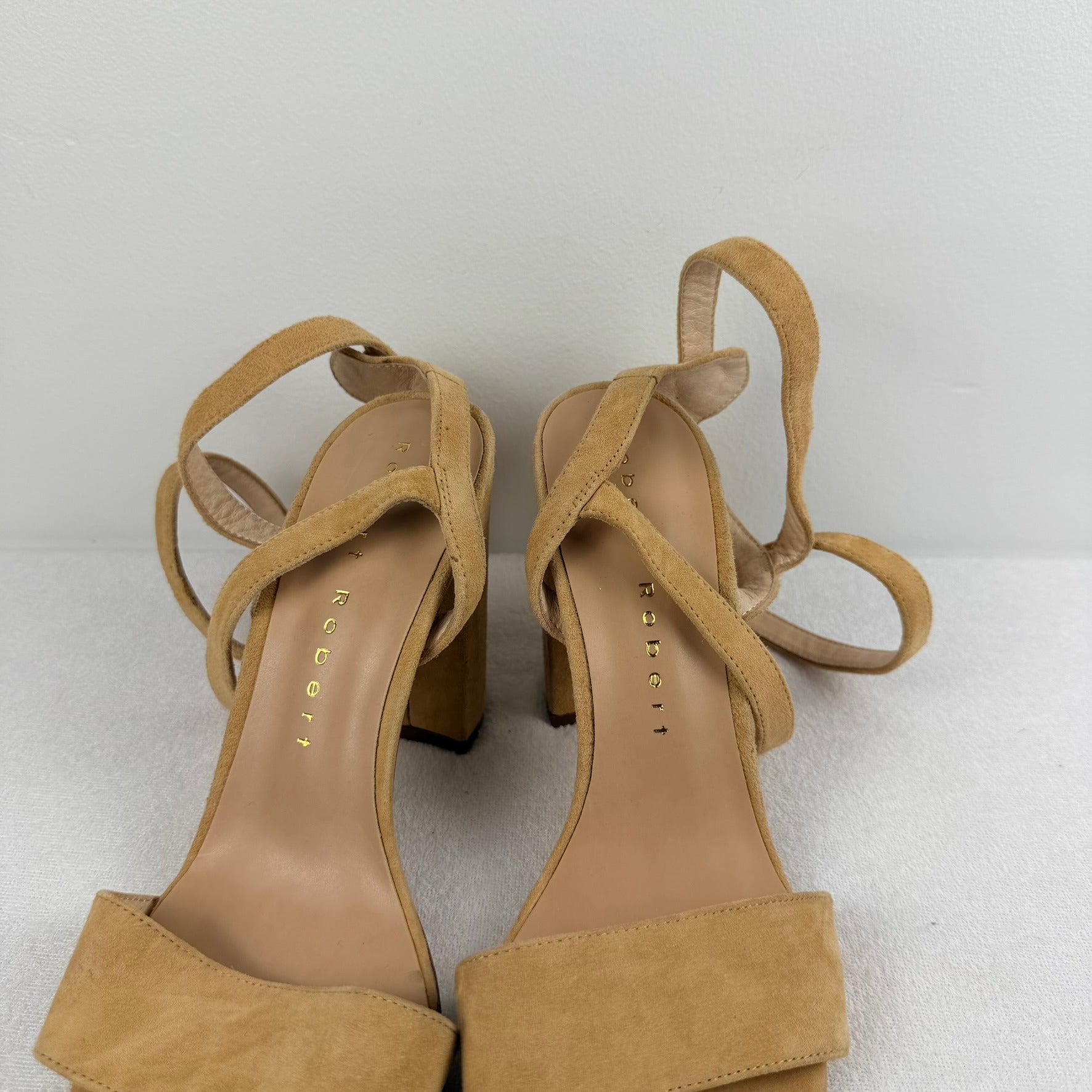 Robert Robert Tan Suede Ankle Wrap Block Heel Sandals Size 39 - Image 10