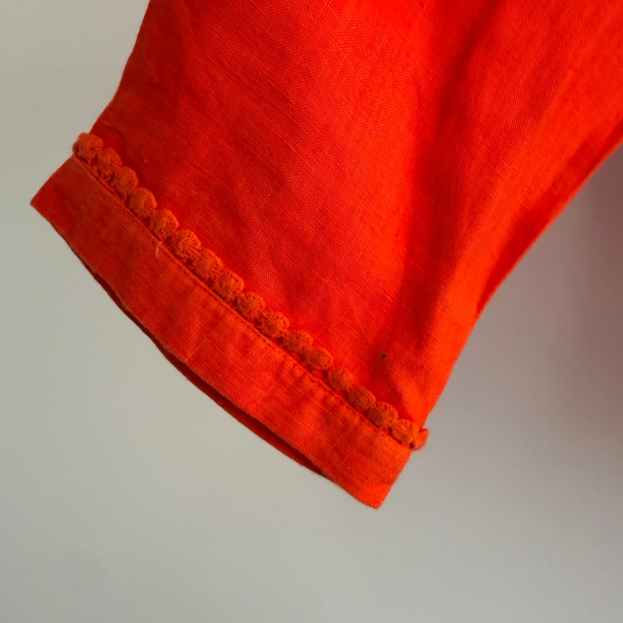 Yarra Trail Orange 100% Linen Button Up Shirt Size 10 Crochet Trim Casual - Image 10