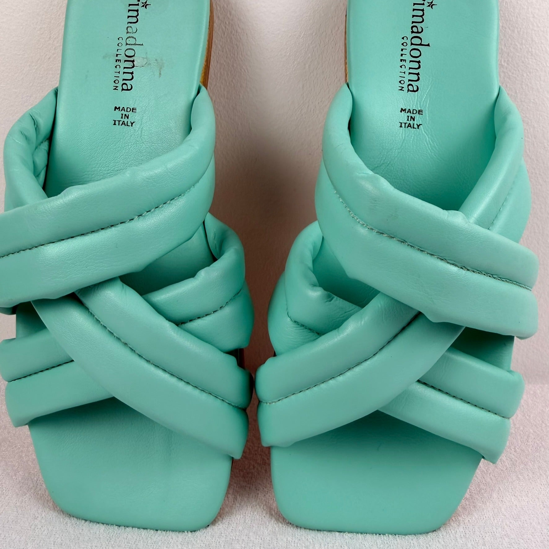 Primadonna Collection Sandals EU 38 Mint Green Leather Crossover Slide Italy - Image 3