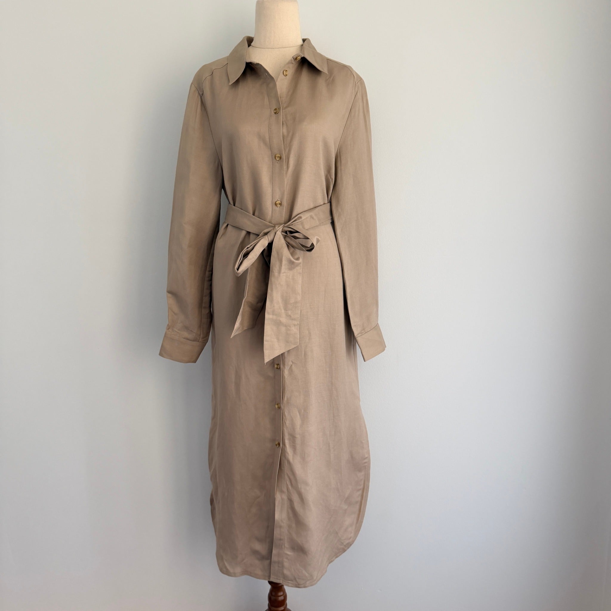 by WILLA Tan Long Sleeve Shirt Dress Belted Midi Size 8 Workwear BNWT - Image 1