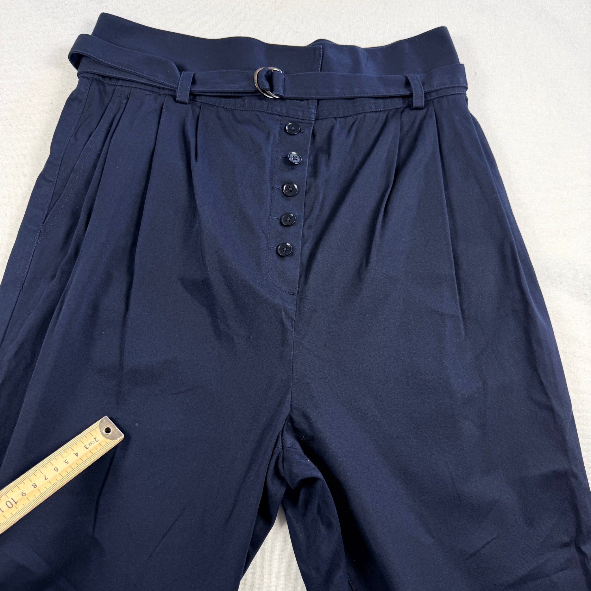 Scanlan Theodore Navy Belted High Waist Tapered Pants Sz 12 Cotton Blend - Image 6