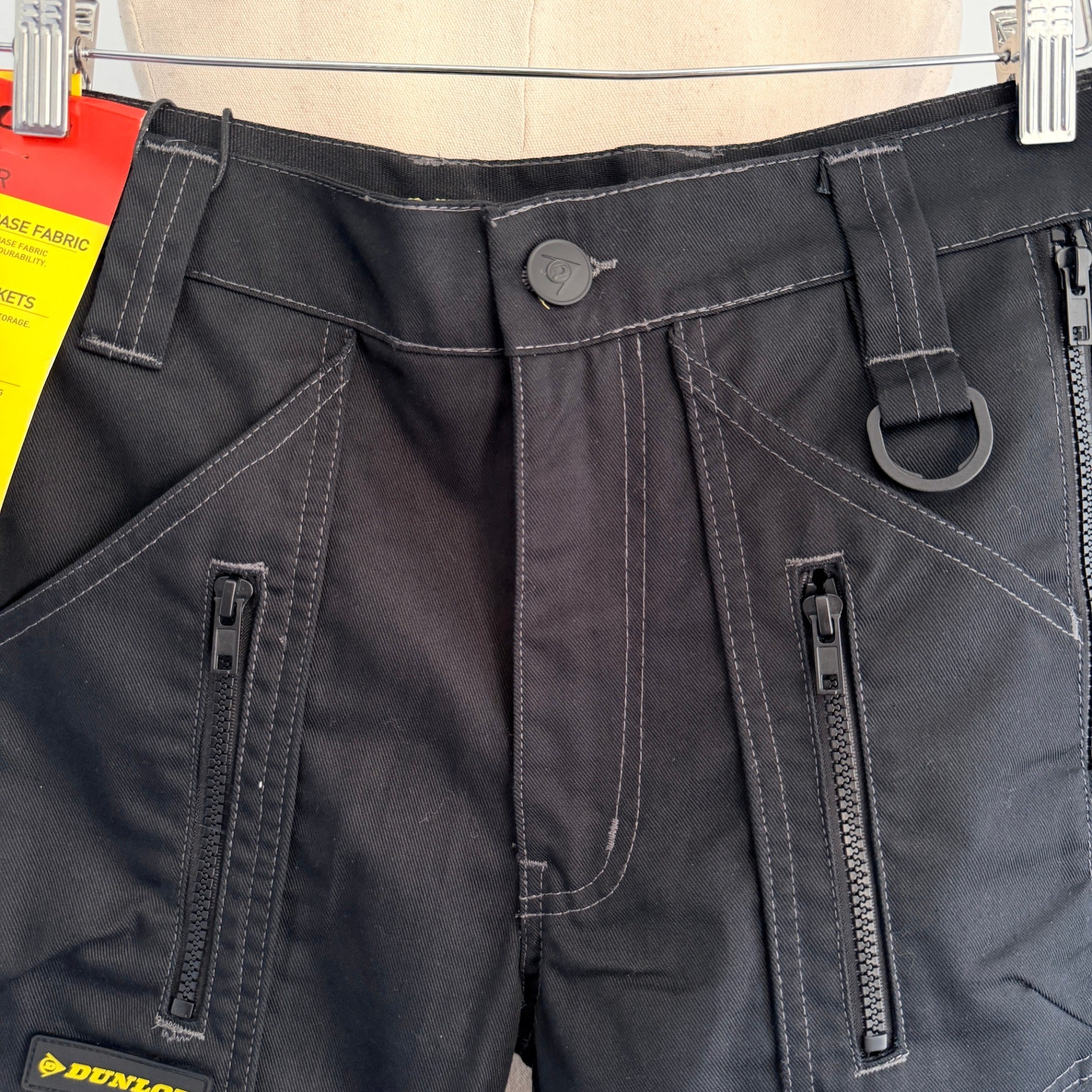 Dunlop Black Poly Cotton Cargo Work Trousers Zipper Relaxed Fit W28 L32 Workwear BNWT - Image 12