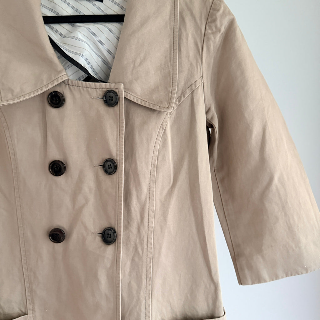 Cue Short Trench Coat  Size 10 Beige Cotton Linen Double Breasted Made Australia - Image 8