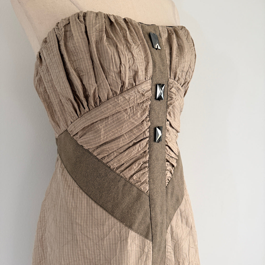 Manning Cartell Beige Polyester Strapless Dress Sz 12 Swarovski Crystal Party - Image 11