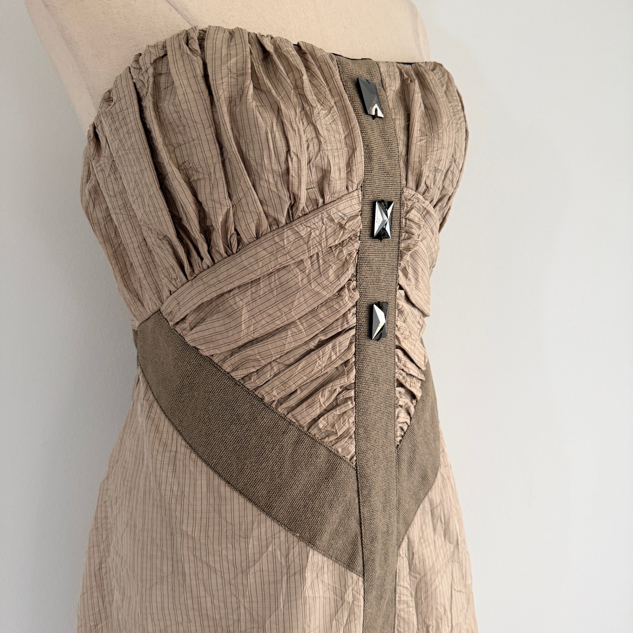 Manning Cartell Beige Polyester Strapless Dress Sz 12 Swarovski Crystal Party - Image 11
