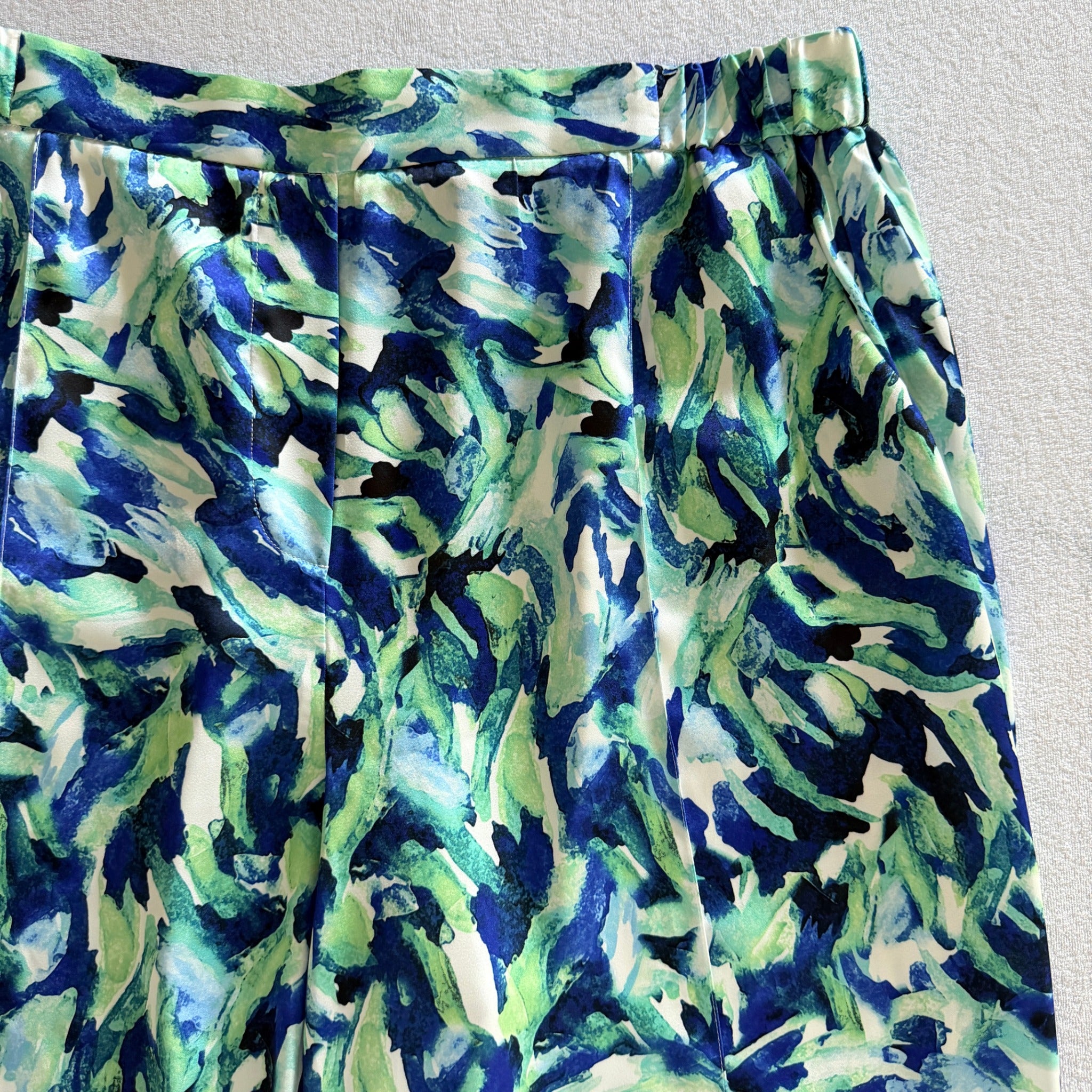 Basque Sz 14 Blue Green Abstract Print Recycled Wide Leg Pants Resort - Image 10