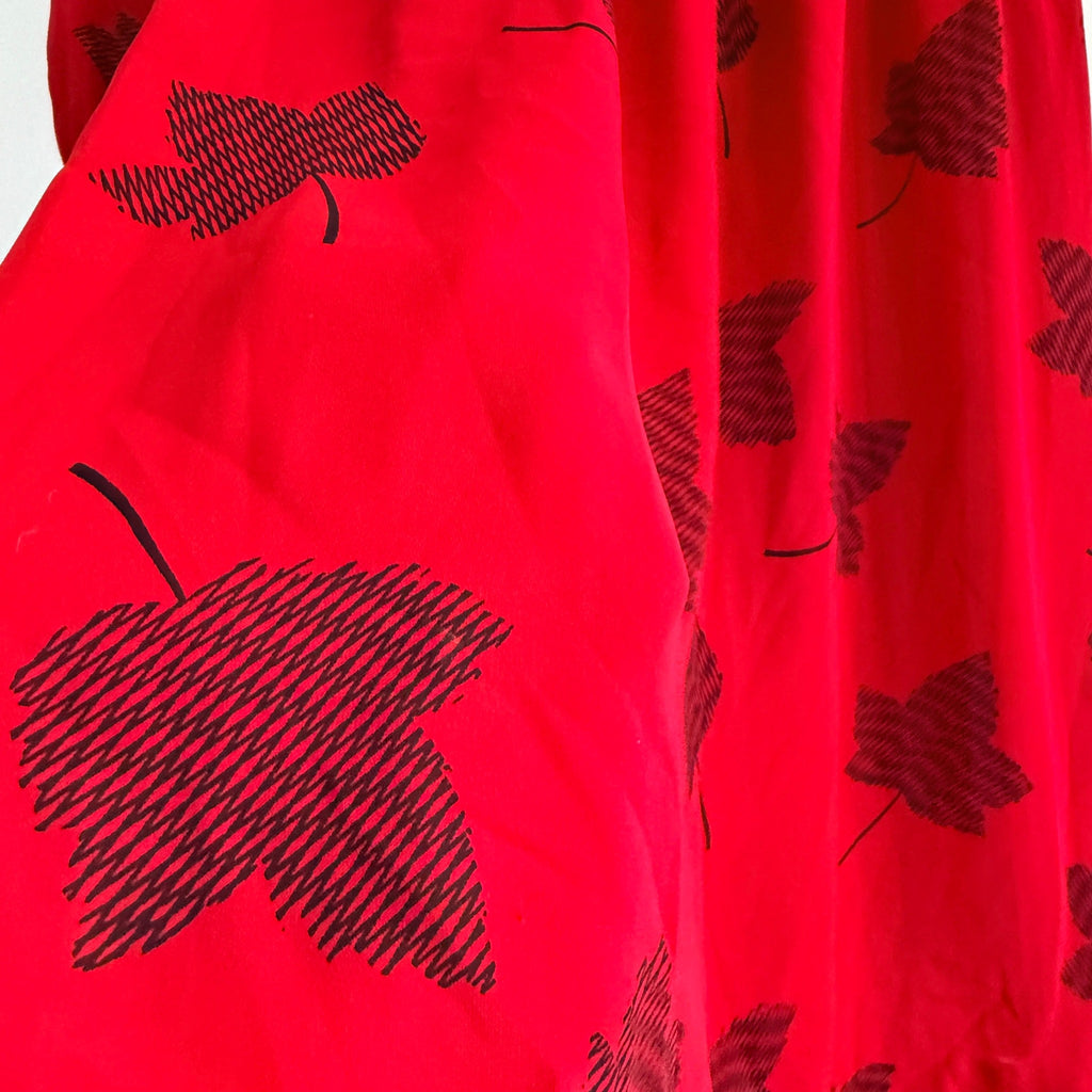 Maxine Vintage Red Black Leaf Print Polyester Pussy Bow Midi Dress Sz 14 Retro - Image 8