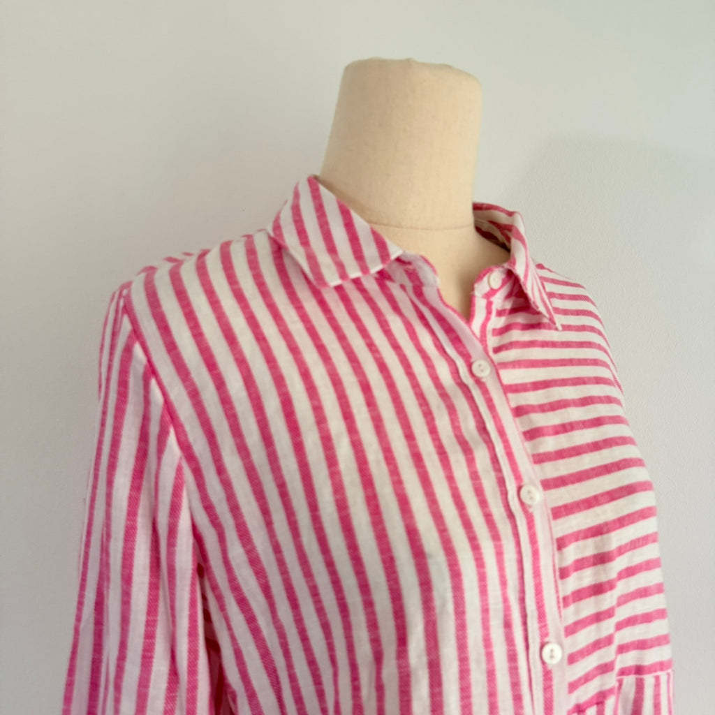 Regatta Sz 12 Red White Mixed Stripe Linen Cotton Button-Up Shirt Casual Resort - Image 3