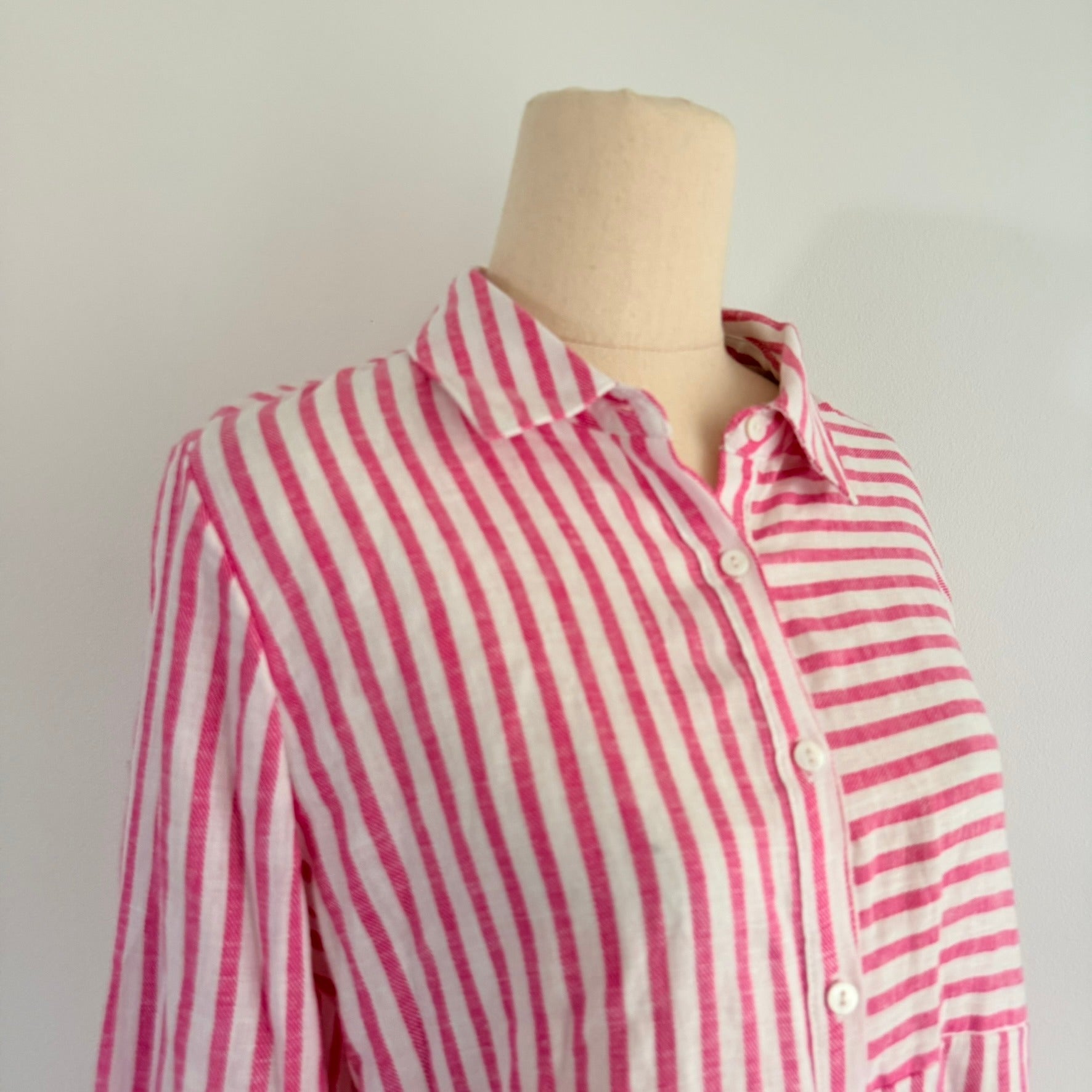 Regatta Sz 12 Red White Mixed Stripe Linen Cotton Button-Up Shirt Casual Resort - Image 3