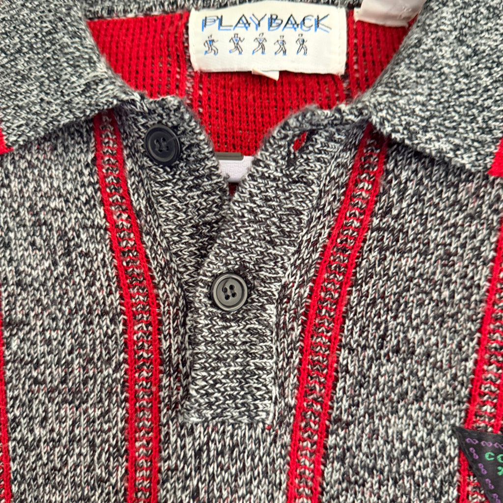 Playback Grey Red Acrylic Striped Knit Polo Sweater Sz M Vintage 90s Casual - Image 12