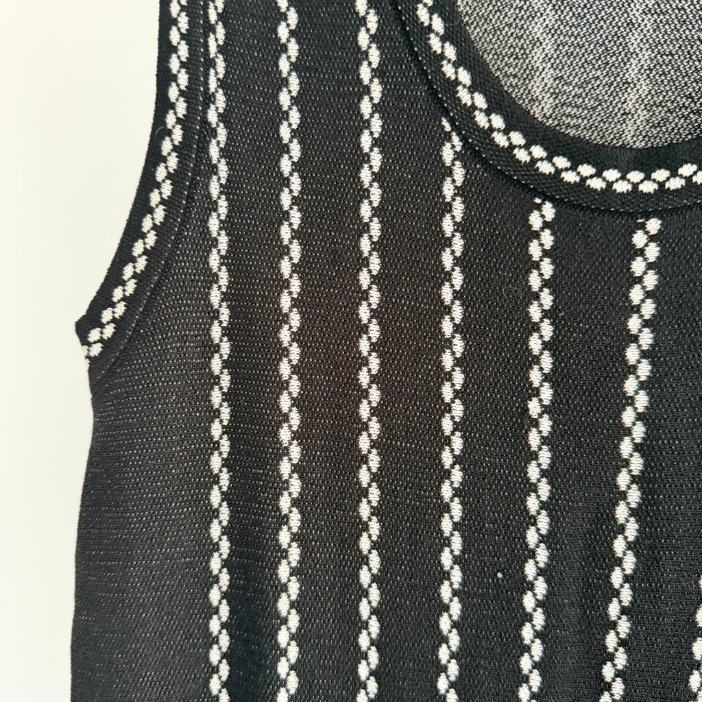 Feathers Womens Black White Striped Knit Sleeveless Fit Flare Dress Size L - Image 7