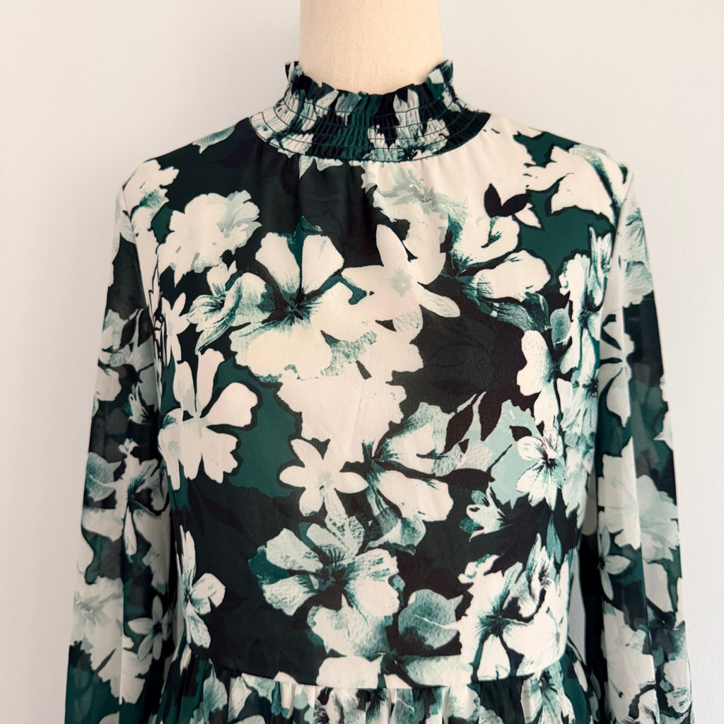 Dotti Floral Tiered Mini Dress - Green & White Size 10 - Image 2