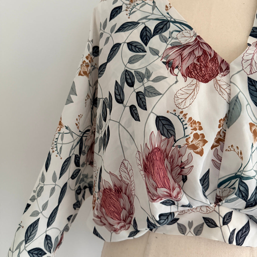 Sheike Floral Print Long Sleeve Wrap Top - Image 10