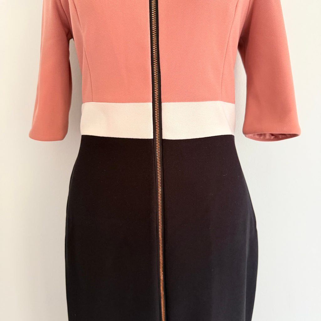 Portmans Colour Block Midi Dress Front Zip Detail Size 10 Casual - Image 14
