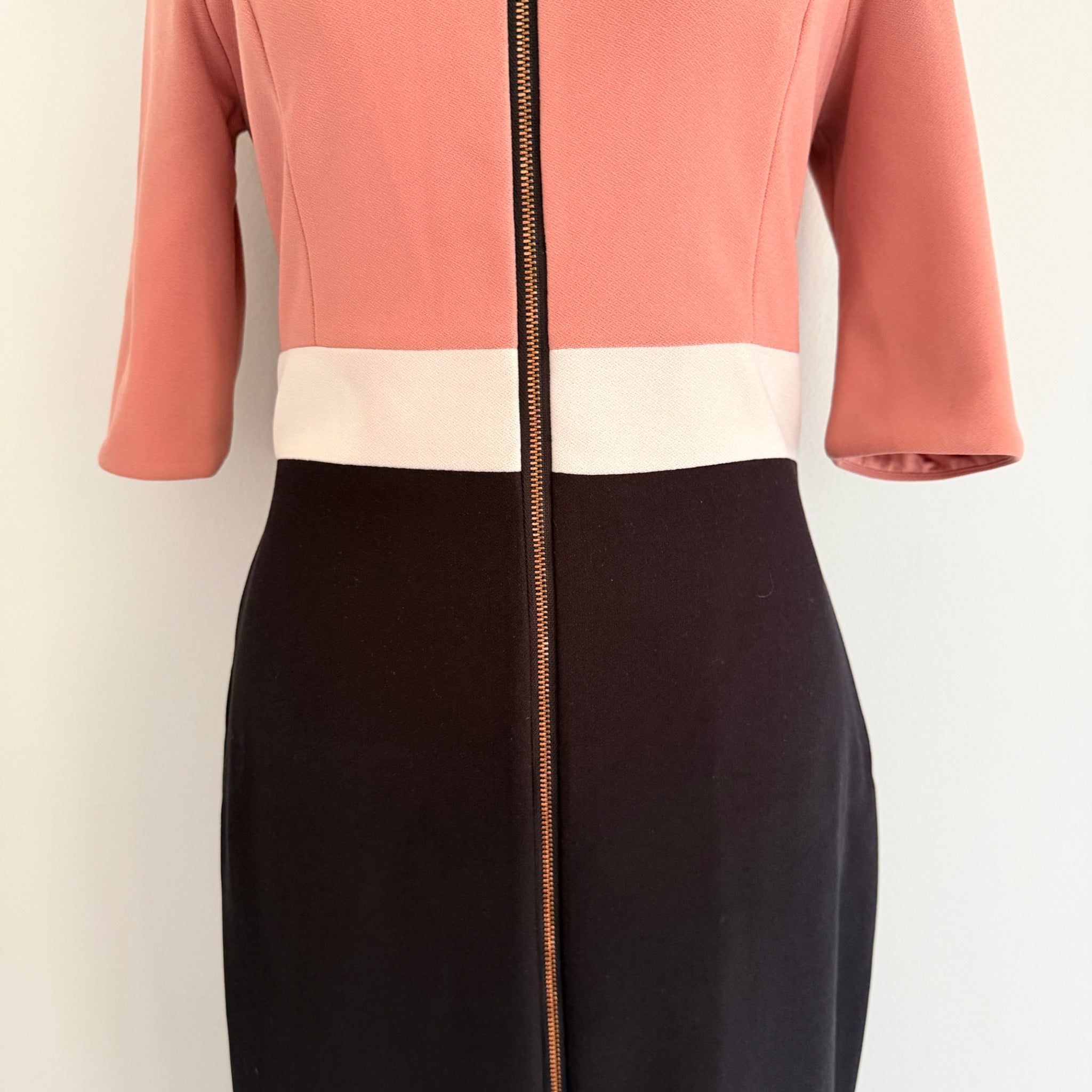 Portmans Colour Block Midi Dress Front Zip Detail Size 10 Casual - Image 14