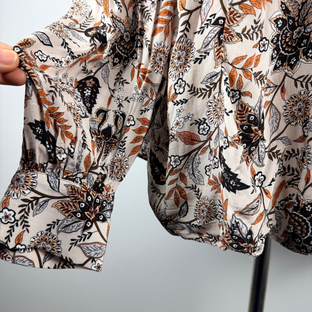 Witchery Beige Floral Print Viscose Blouse Size 6 Button Down Long Sleeve Boho - Image 12