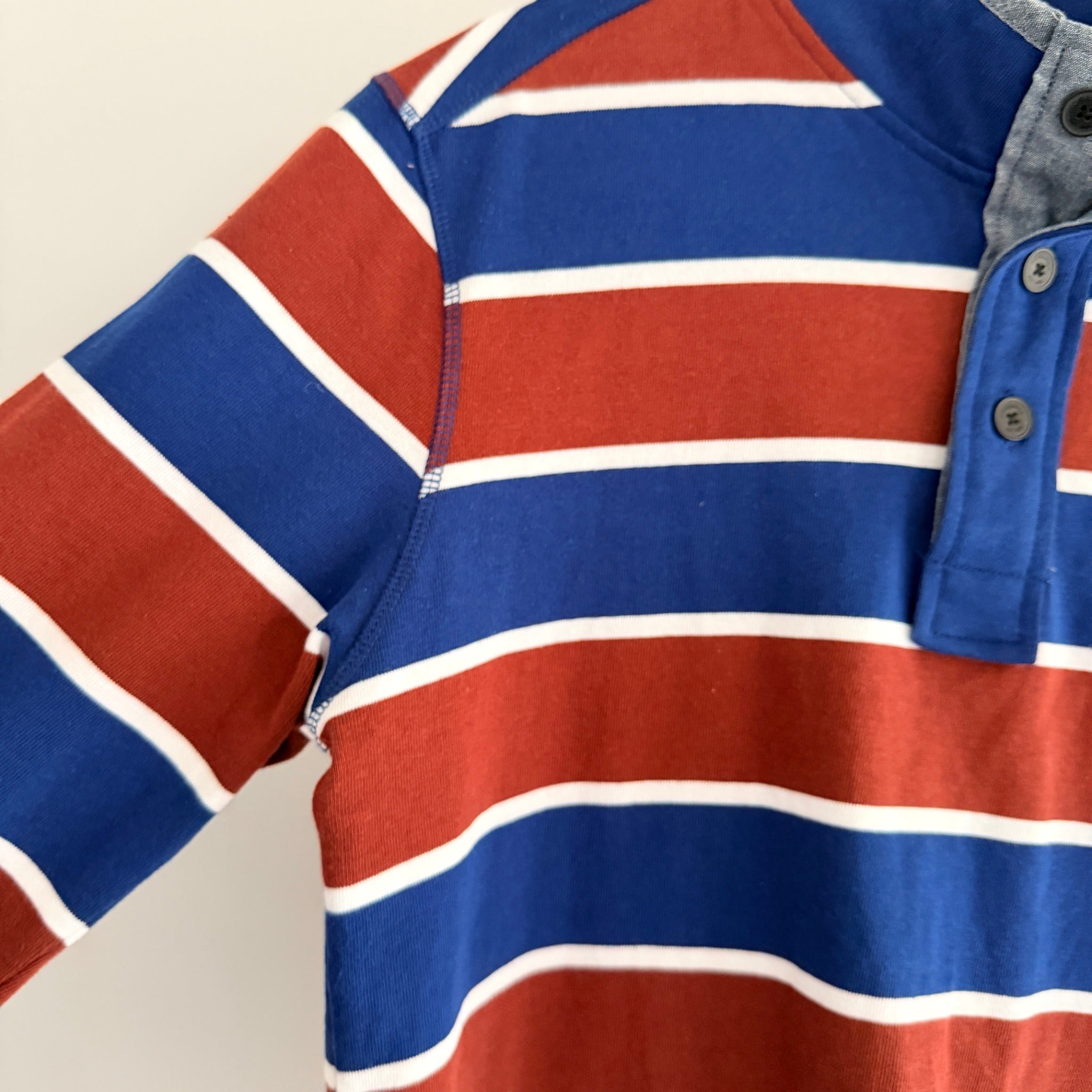 J.C. Lanyon Blue Red White Striped 100% Cotton Rugby Henley Shirt Size S Casual - Image 10