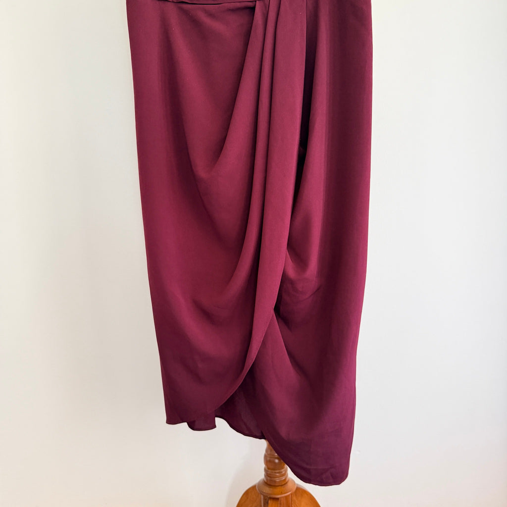Portmans Signature Midi Dress Burgundy Draped Bodice Wrap Style Size 16 Party - Image 6