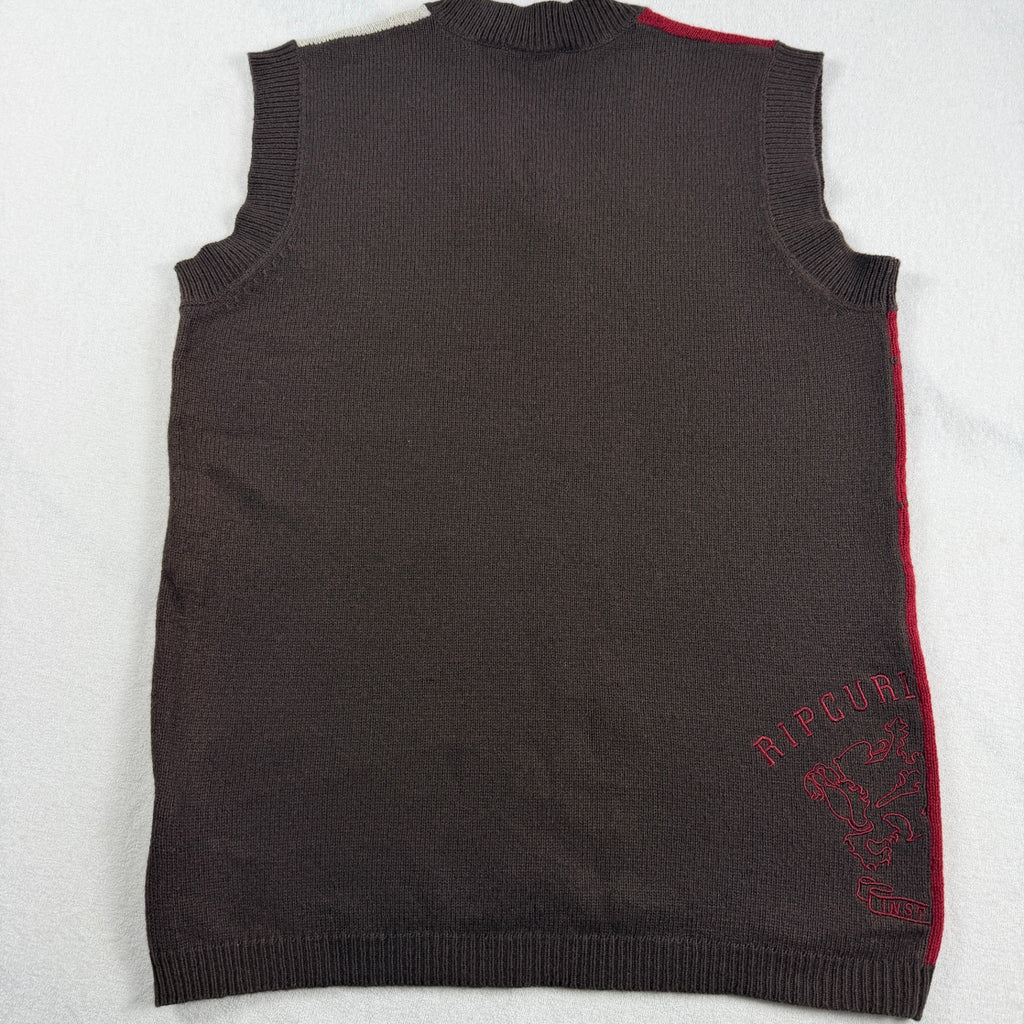 Rip Curl The Search Argyle Knit Vest - Vintage 90s Brown Red - Image 8