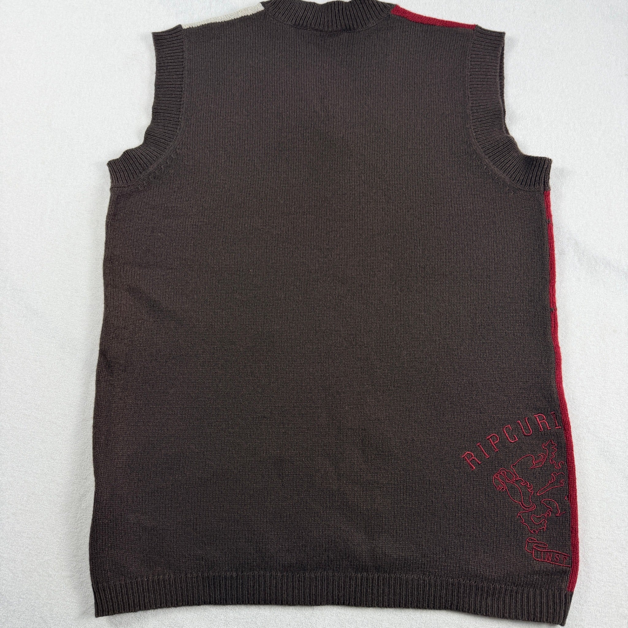 Rip Curl The Search Argyle Knit Vest - Vintage 90s Brown Red - Image 8