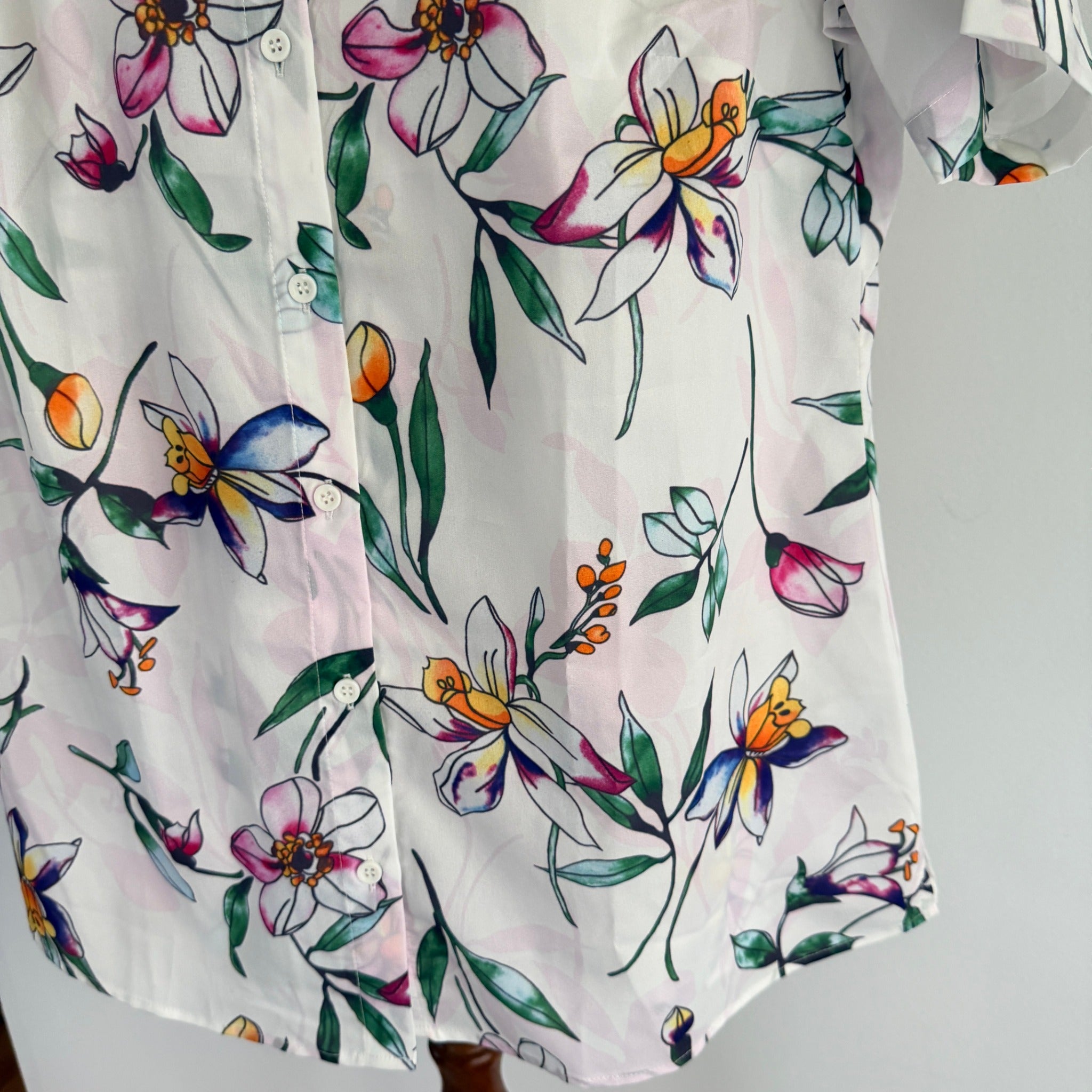 Established Bouquet Blouse White Floral Polyester Top Sz 14 Summer NWT - Image 7