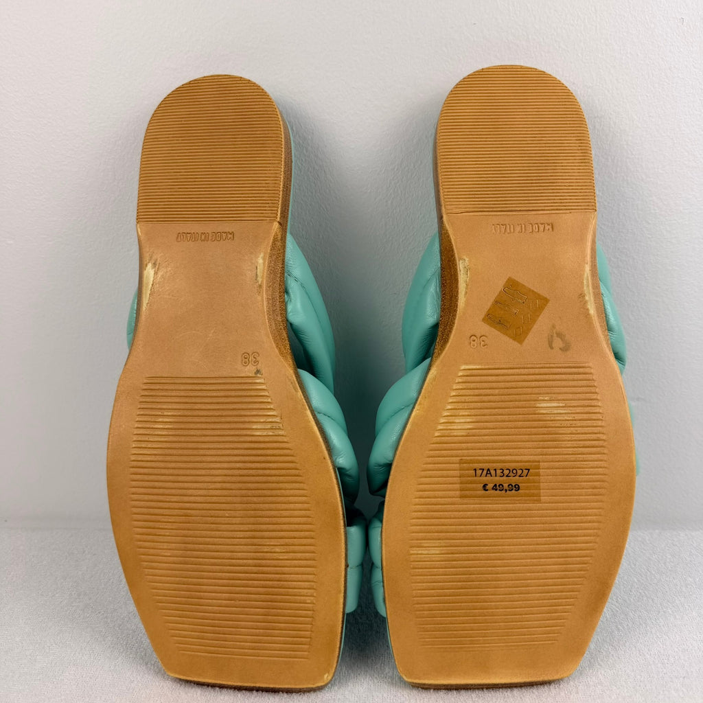 Primadonna Collection Sandals EU 38 Mint Green Leather Crossover Slide Italy - Image 7