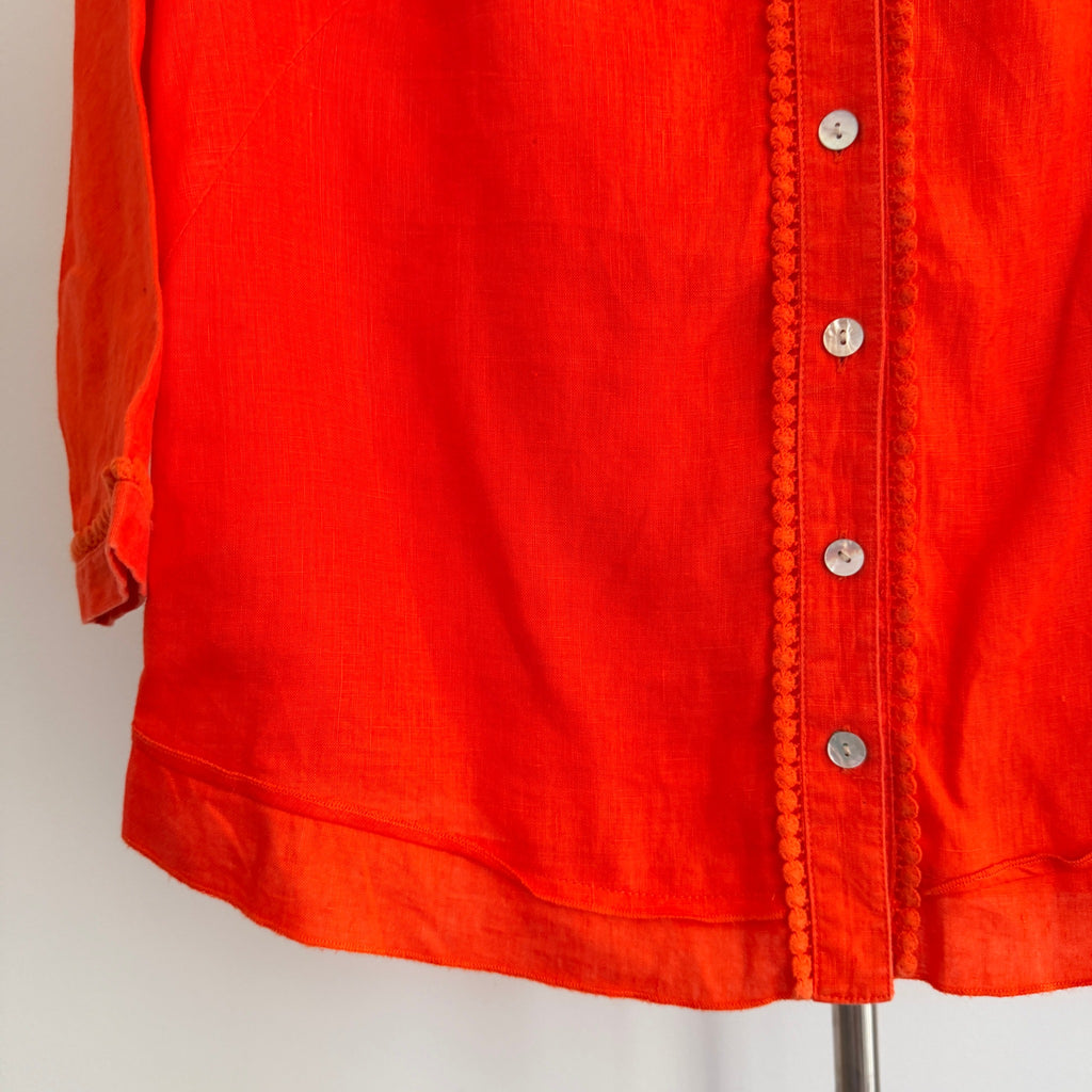 Yarra Trail Orange 100% Linen Button Up Shirt Size 10 Crochet Trim Casual - Image 11