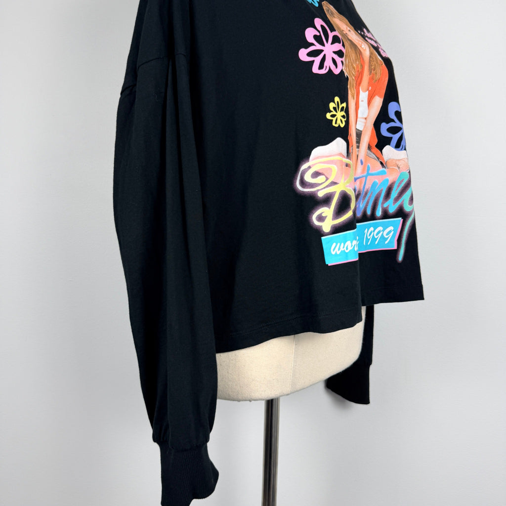 Britney Spears Black Cotton Long Sleeve Crop Top Size 12 Graphic Tour Tee Casual - Image 11
