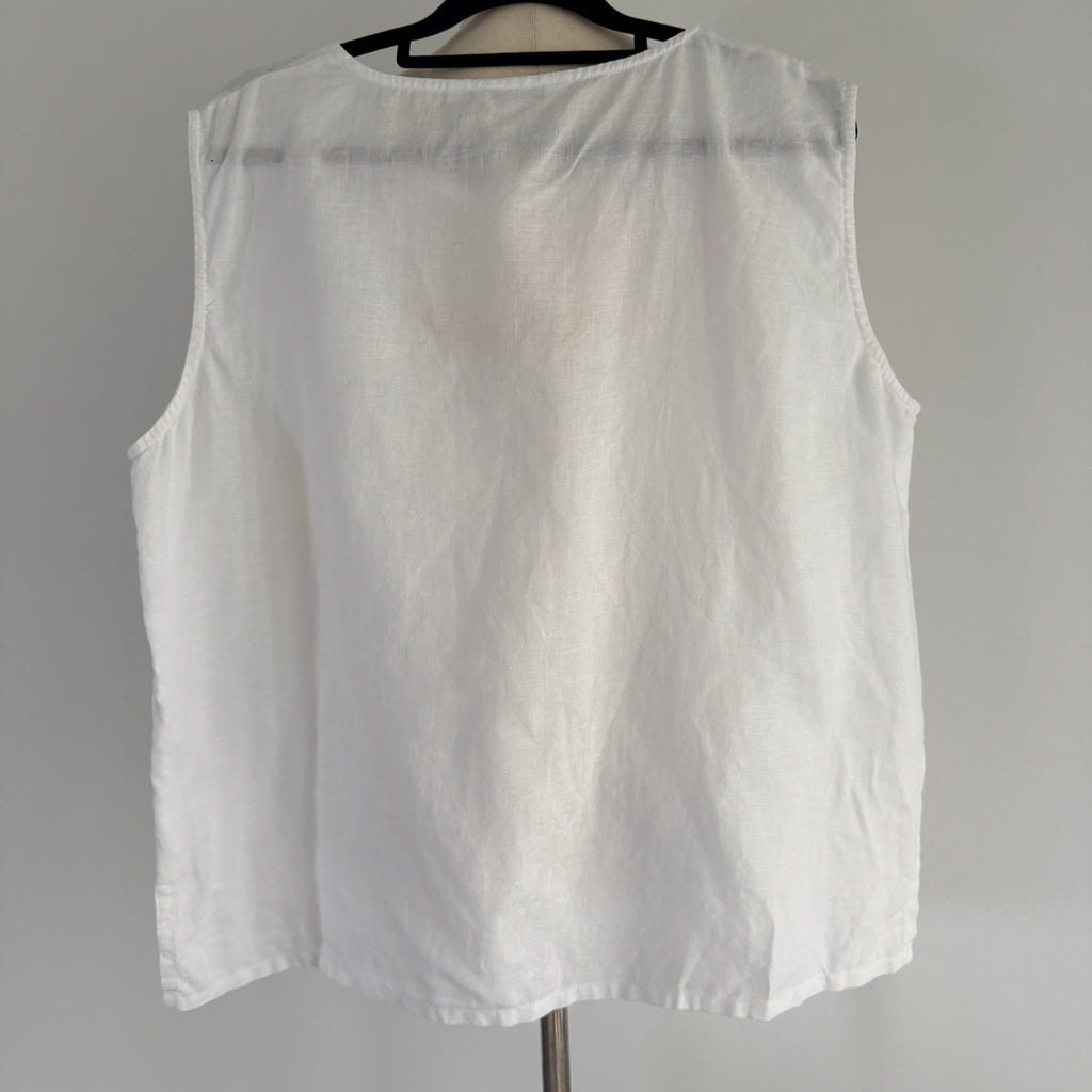 Spring Breeze White Linen Sleeveless Top Sz XXXL Floral Embroidered Summer - Image 2