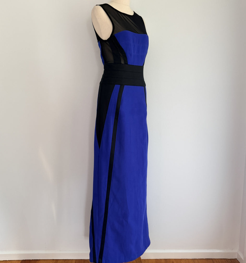 Bariano Australia Blue Black Polyester Mesh Colorblock Maxi Gown Sz 8 Formal - Image 9