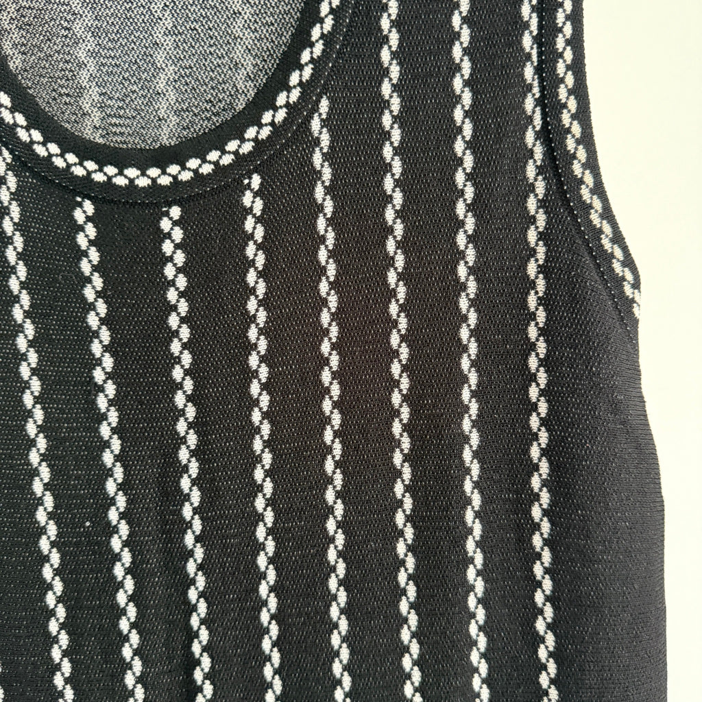 Feathers Womens Black White Striped Knit Sleeveless Fit Flare Dress Size L - Image 11
