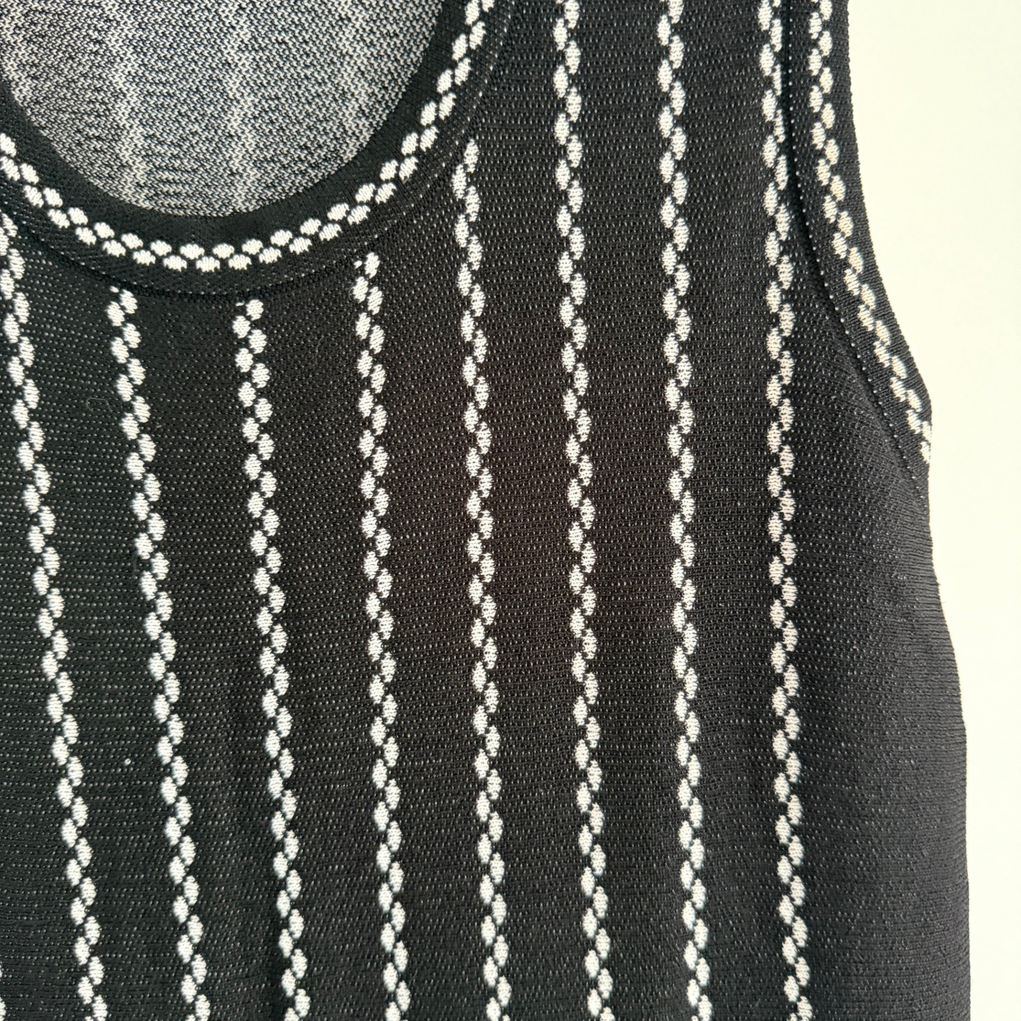 Feathers Womens Black White Striped Knit Sleeveless Fit Flare Dress Size L - Image 11