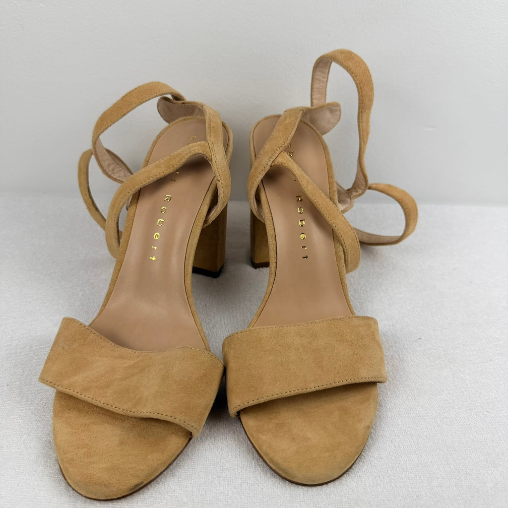 Robert Robert Tan Suede Ankle Wrap Block Heel Sandals Size 39 - Image 11
