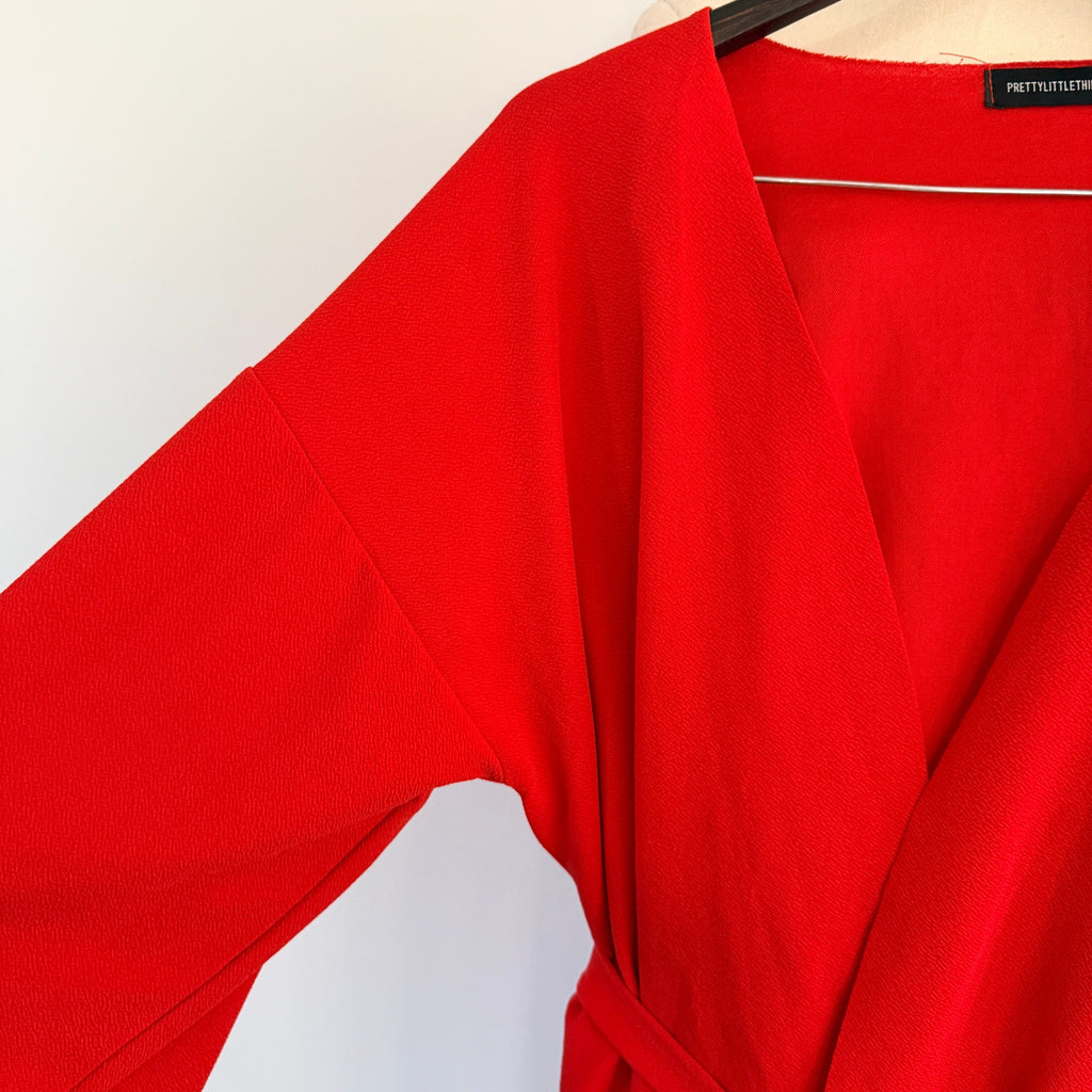 PrettyLittleThing Red Kimono Wrap Jacket Top Sz 20 V-Neck Party Evening - Image 13