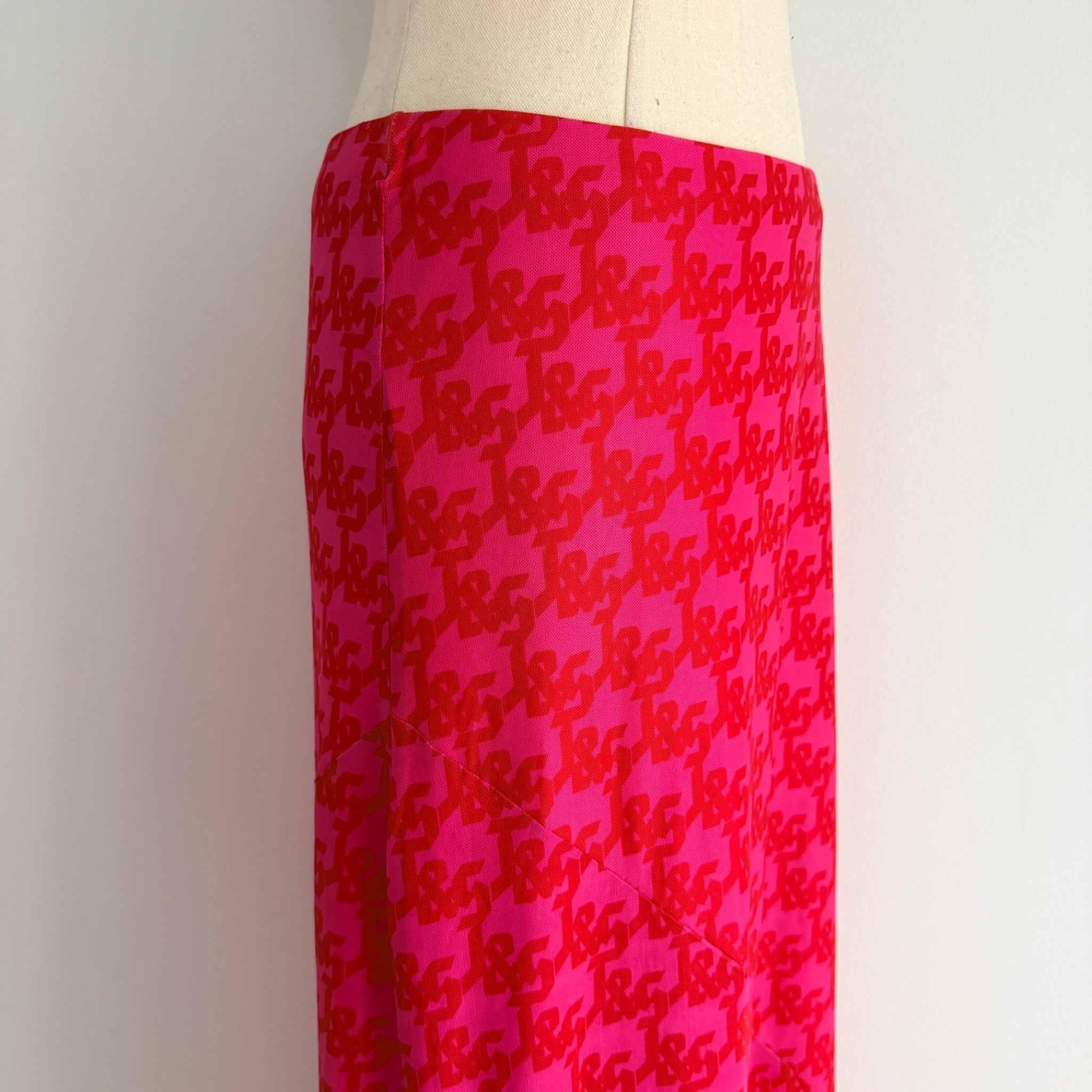 JGR & STN Pink Red Polyester Monogram Mesh Maxi Skirt Size 10 Party Night Out - Image 10