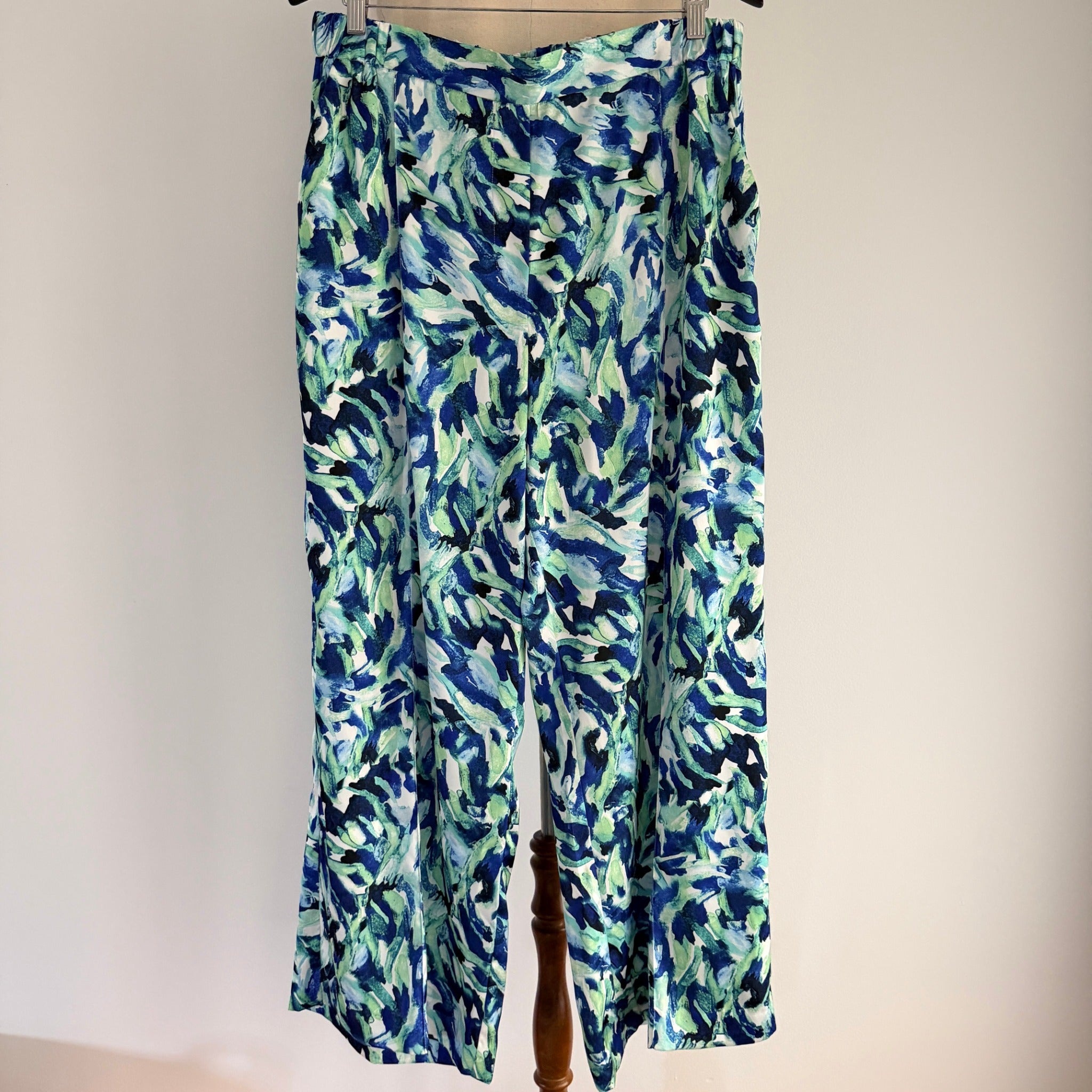 Basque Sz 14 Blue Green Abstract Print Recycled Wide Leg Pants Resort - Image 1