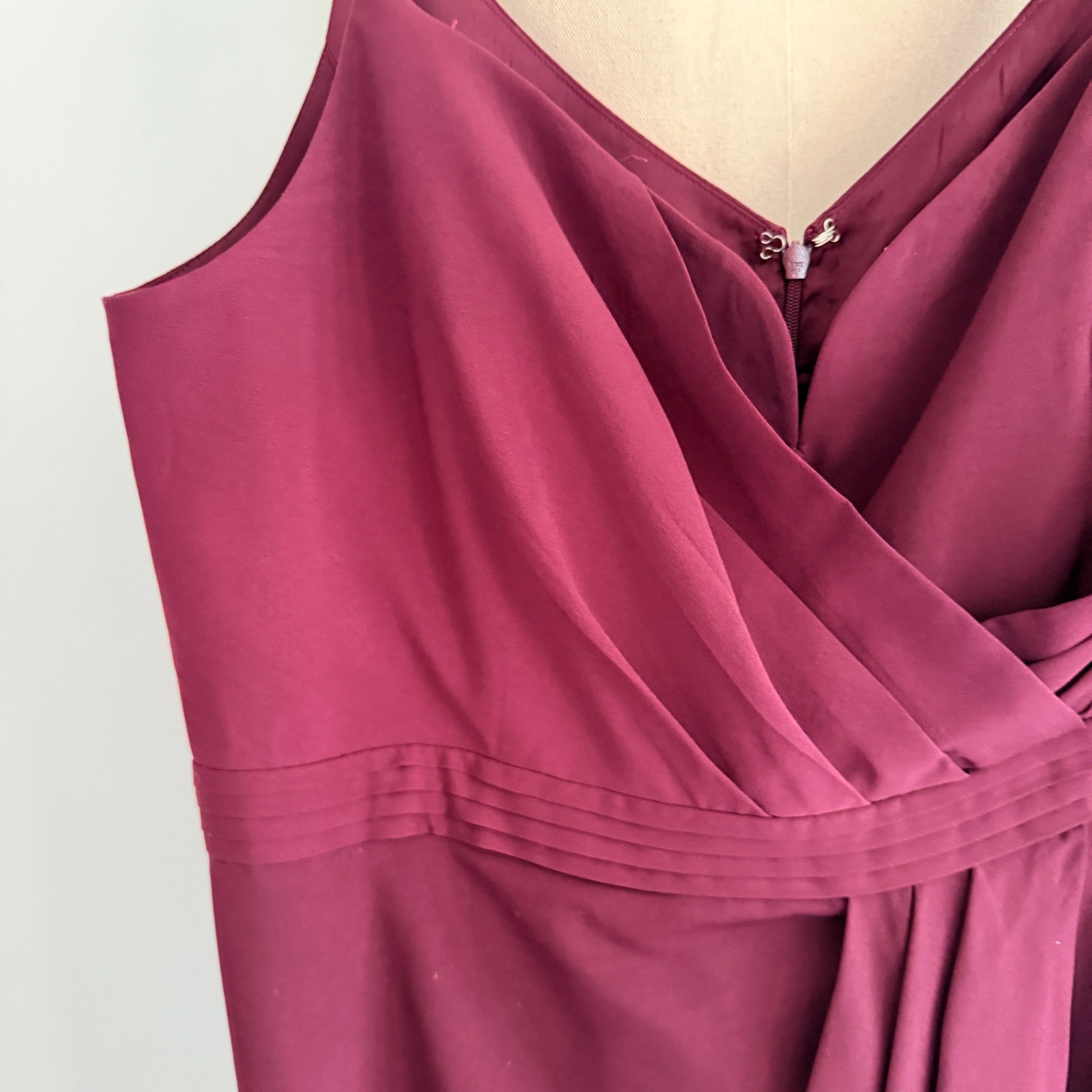 Portmans Signature Midi Dress Burgundy Draped Bodice Wrap Style Size 16 Party - Image 9