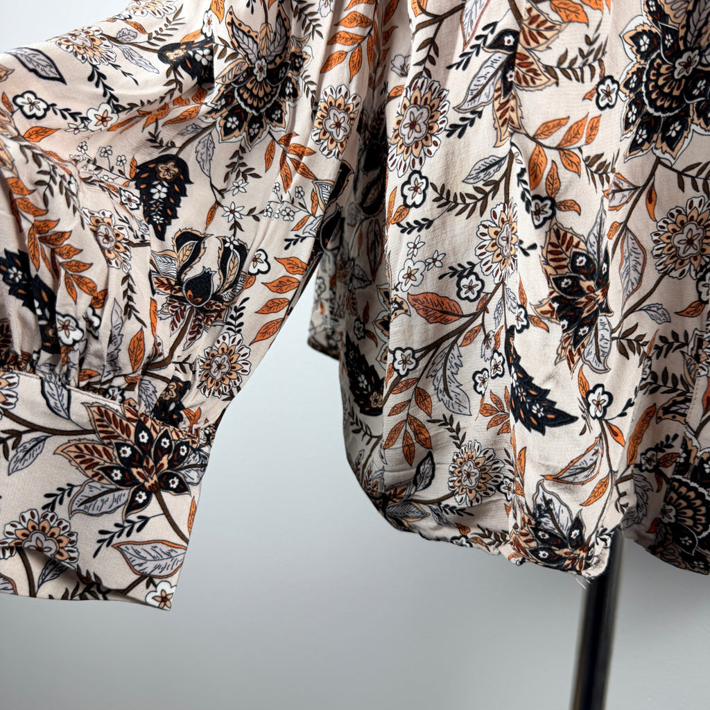 Witchery Beige Floral Print Viscose Blouse Size 6 Button Down Long Sleeve Boho - Image 13