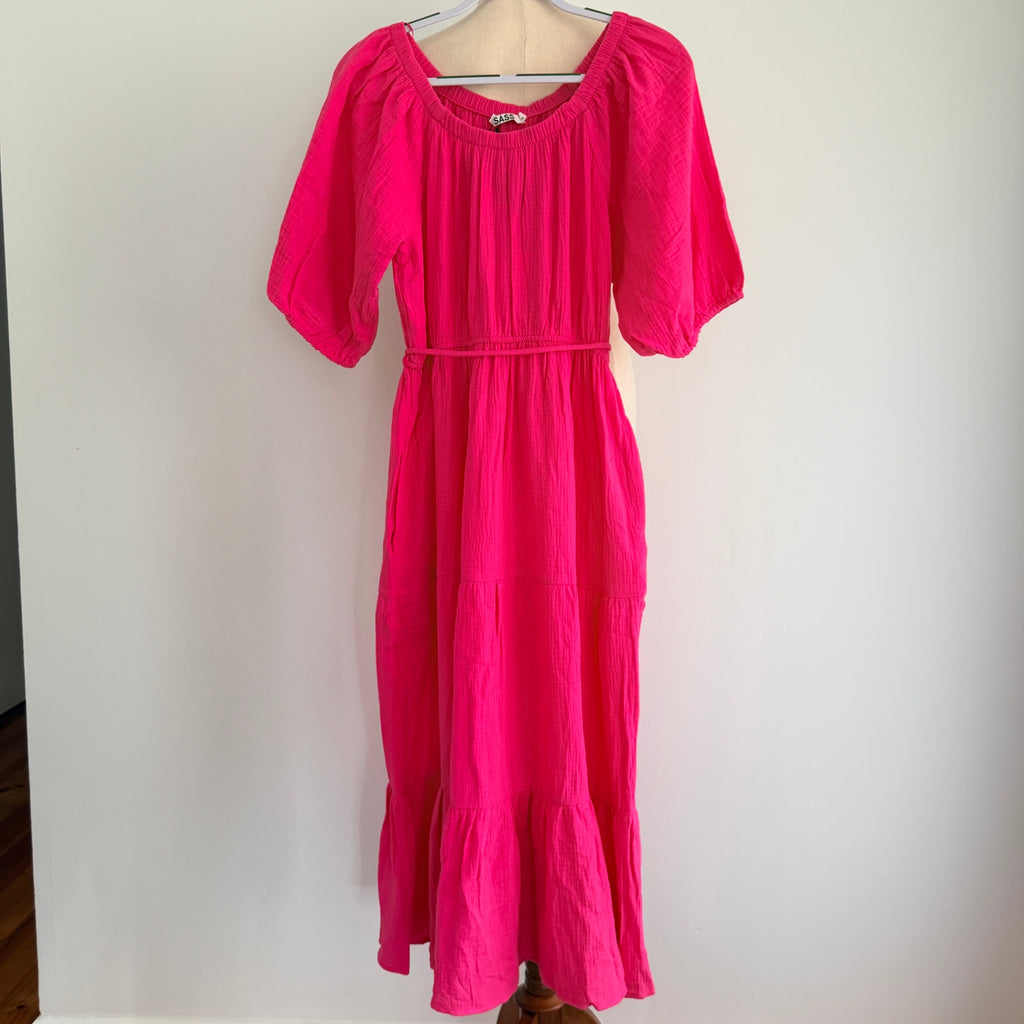 Sass Felix Tiered Midi Dress Hot Pink Size 14 BNWT Casual - Image 1
