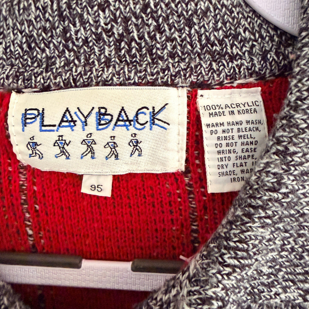Playback Grey Red Acrylic Striped Knit Polo Sweater Sz M Vintage 90s Casual - Image 5