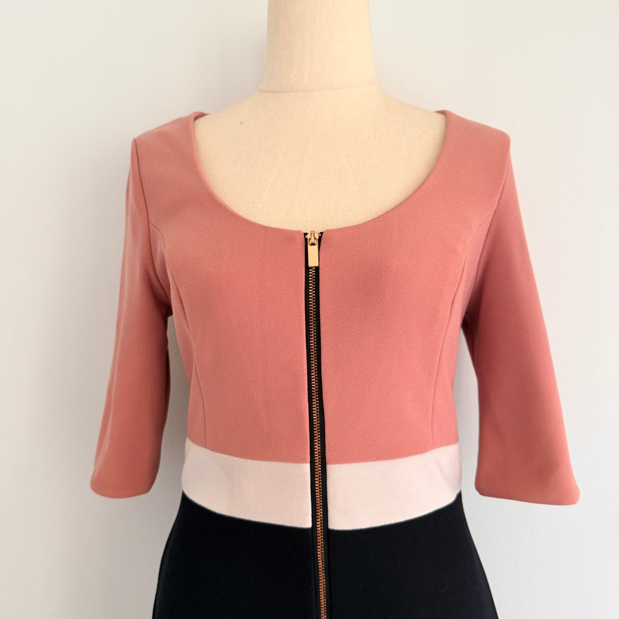 Portmans Colour Block Midi Dress Front Zip Detail Size 10 Casual - Image 4