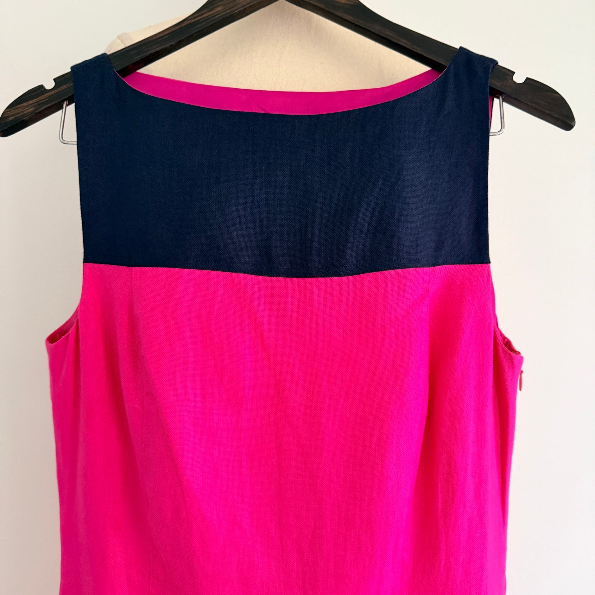 Lauren Ralph Lauren Colourblock Linen Dress Navy Pink Size 10 - Image 9