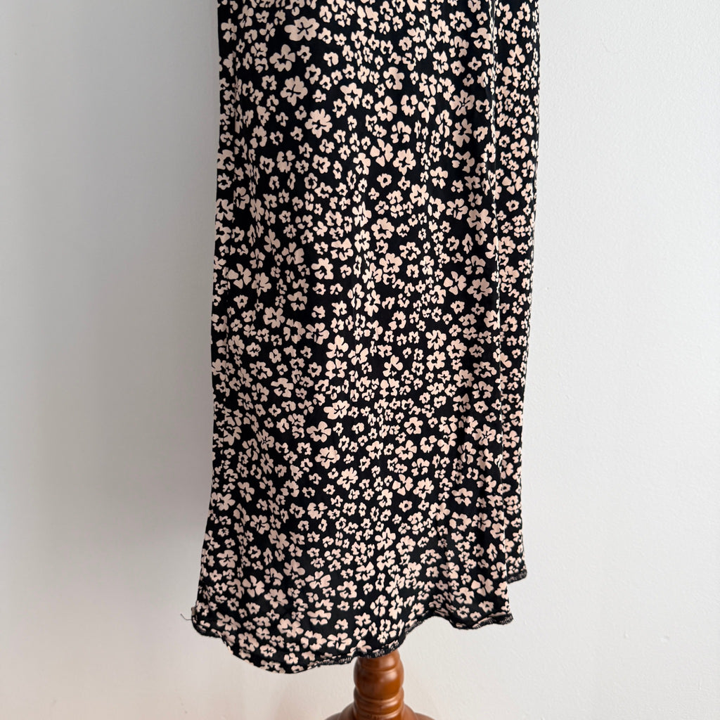 Kookai Black White Ditsy Floral Midi Skirt Size 38 Bias Cut Casual Day - Image 7