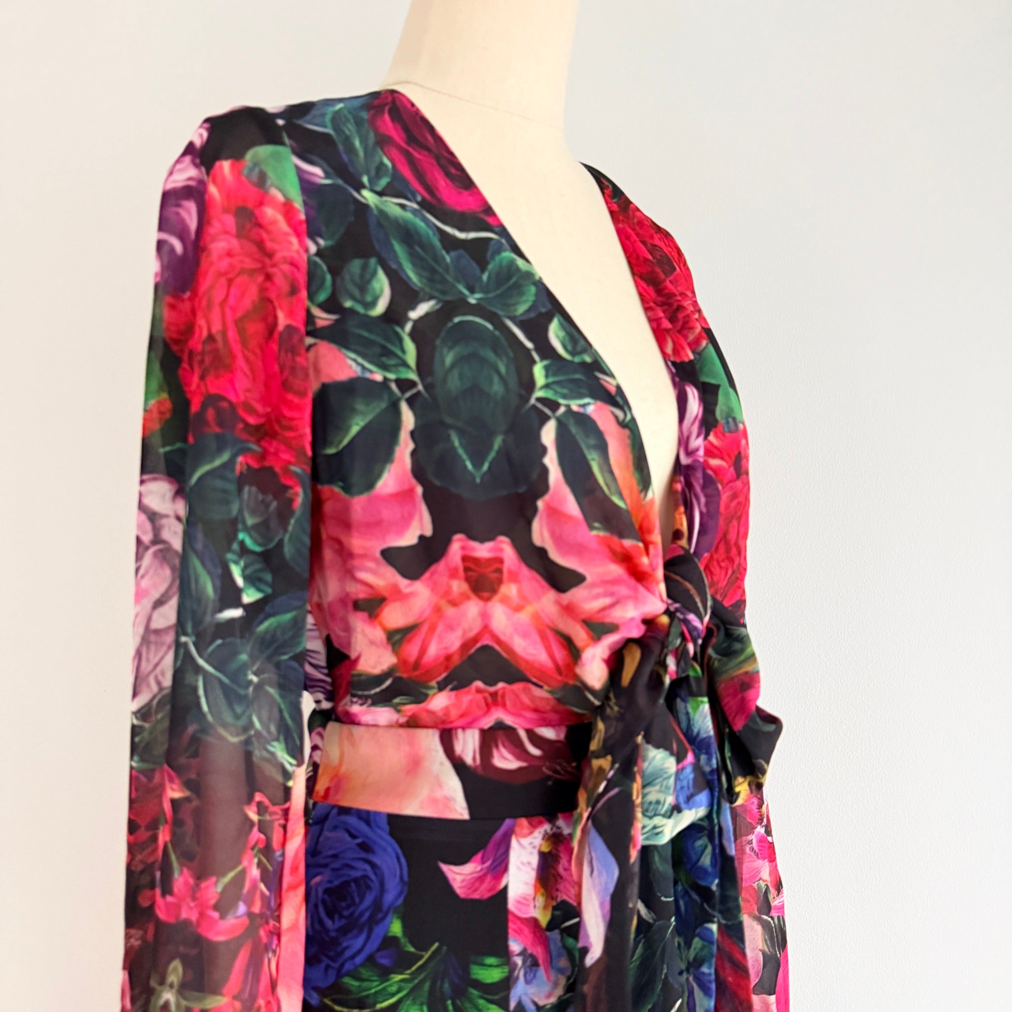 Sheike Floral Print Tie-Front Long Sleeve Mini Dress Size 8 - Image 14