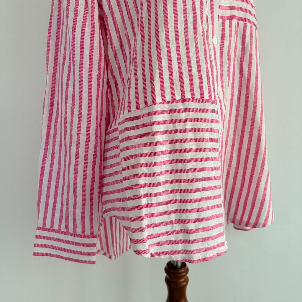 Regatta Sz 12 Red White Mixed Stripe Linen Cotton Button-Up Shirt Casual Resort - Image 12