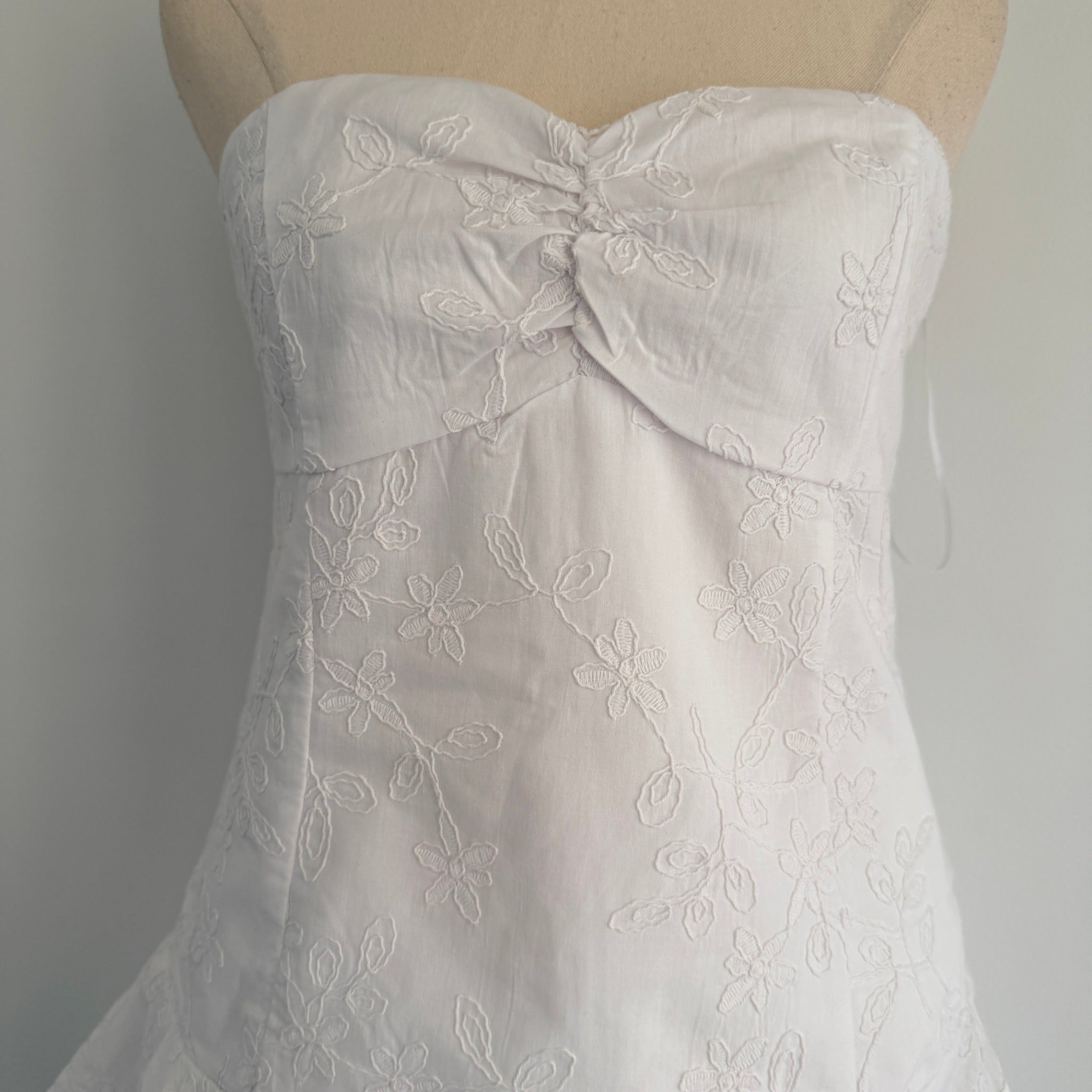 Perfect Stranger White Cotton Mini Dress Strapless Tiered Ruffle Size 12 Party BNWT - Image 3