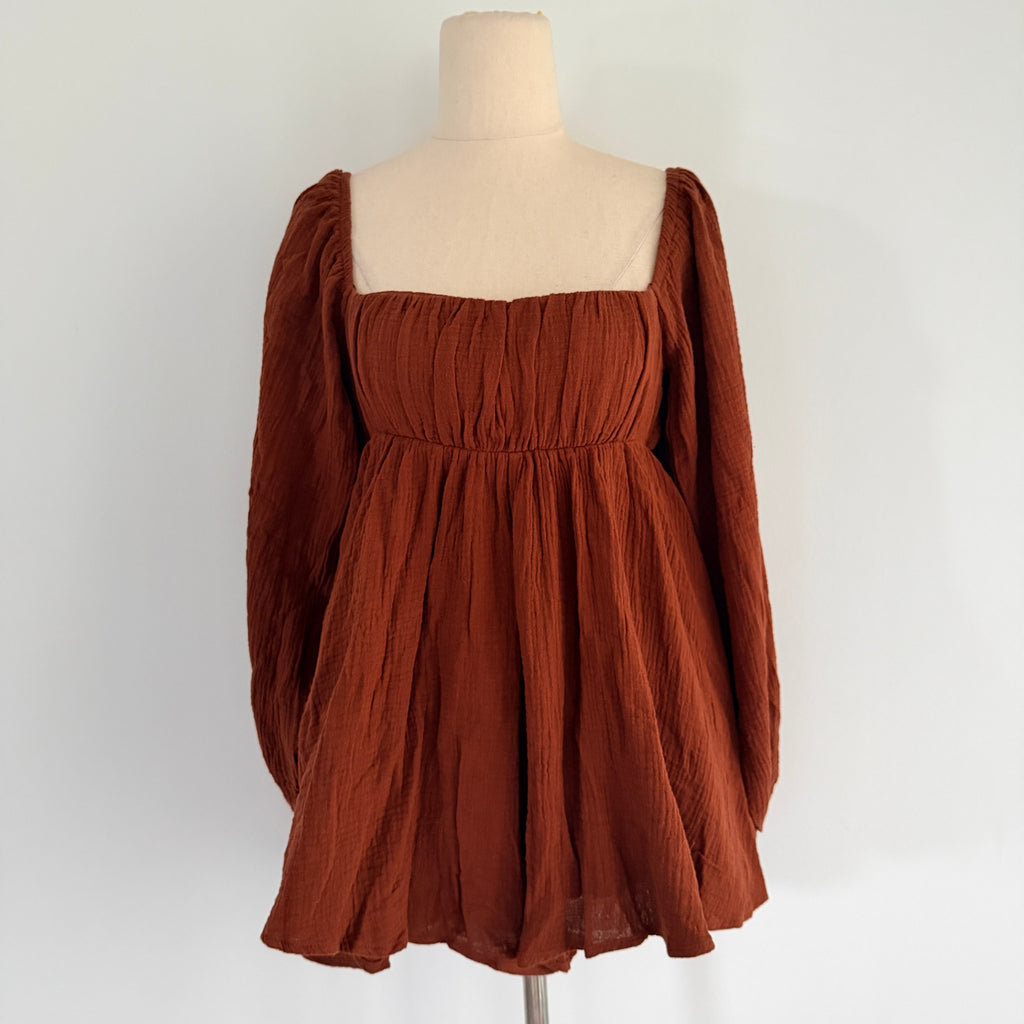 Princess Polly Rust Brown Cotton Gauze Long Sleeve Romper Size 6 Boho BNWT - Image 1