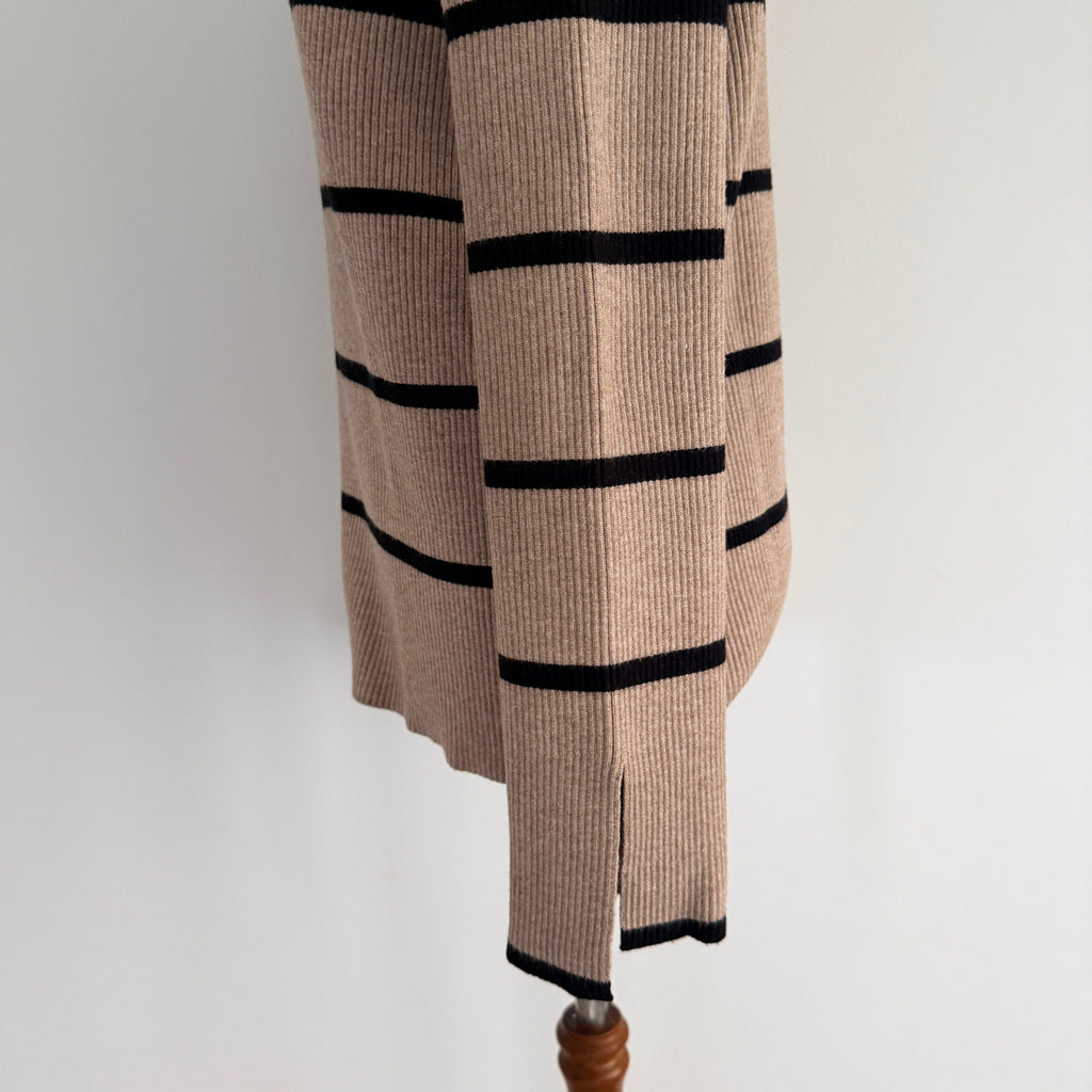 Feather + Noise Beige Stripe Ribbed Knit Jumper Sweater S/M Viscose Casual - Image 11