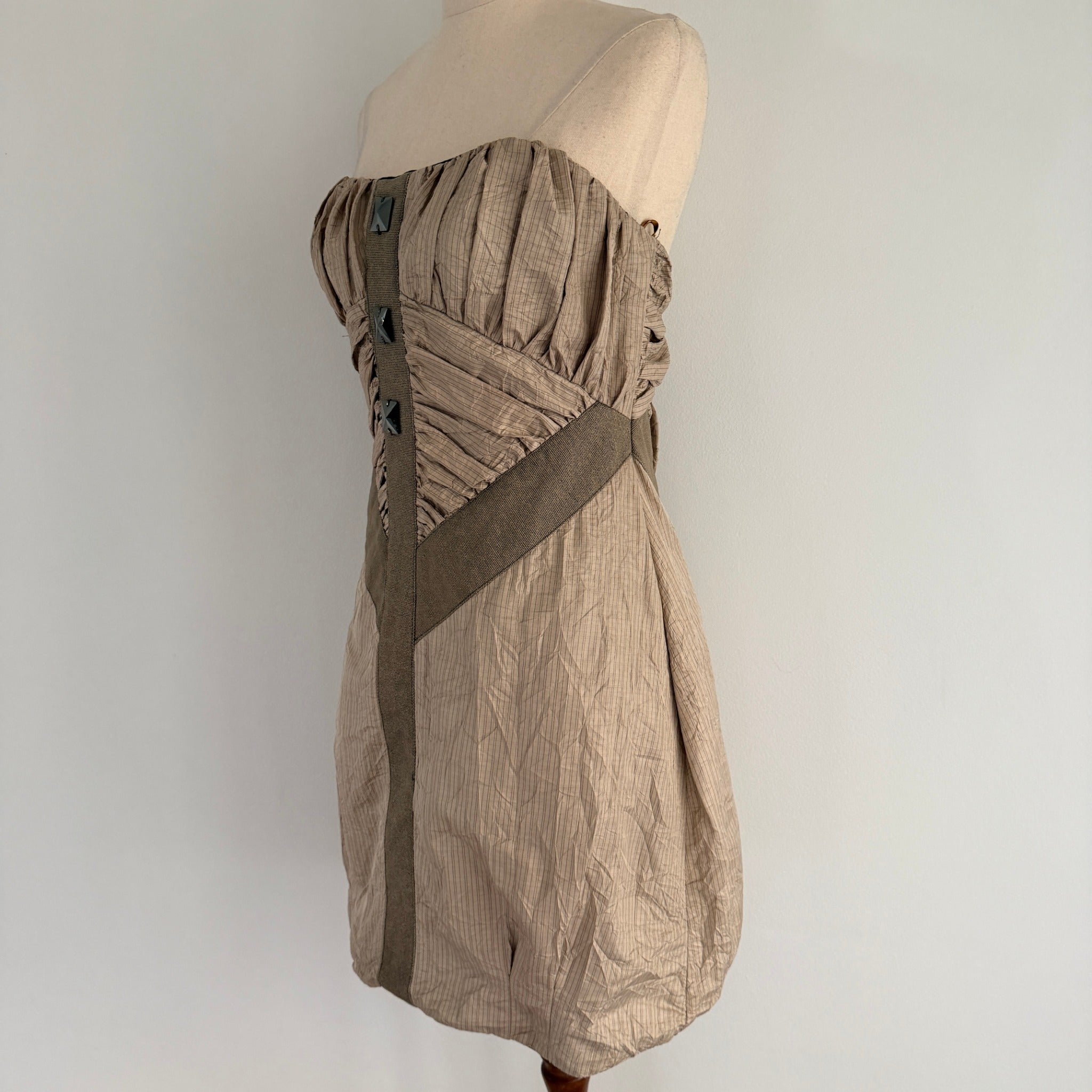 Manning Cartell Beige Polyester Strapless Dress Sz 12 Swarovski Crystal Party - Image 13