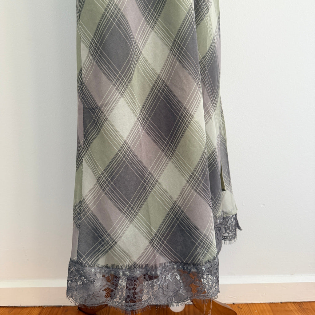 Glassons Khaki Charcoal Check Slip Dress Lace Trim Maxi Size 14 Evening BNWT - Image 13